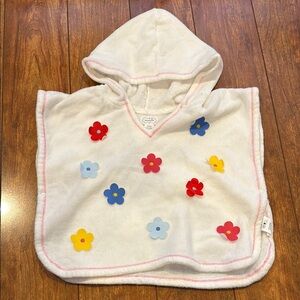 Mud Pie Terry Cloth Hooded Poncho with Floral Accents